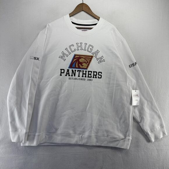 Michigan Panthers Sweatshirt Men's 4XL White Graphic Crewneck USFL MSX NEW Logo - Picture 1 of 9